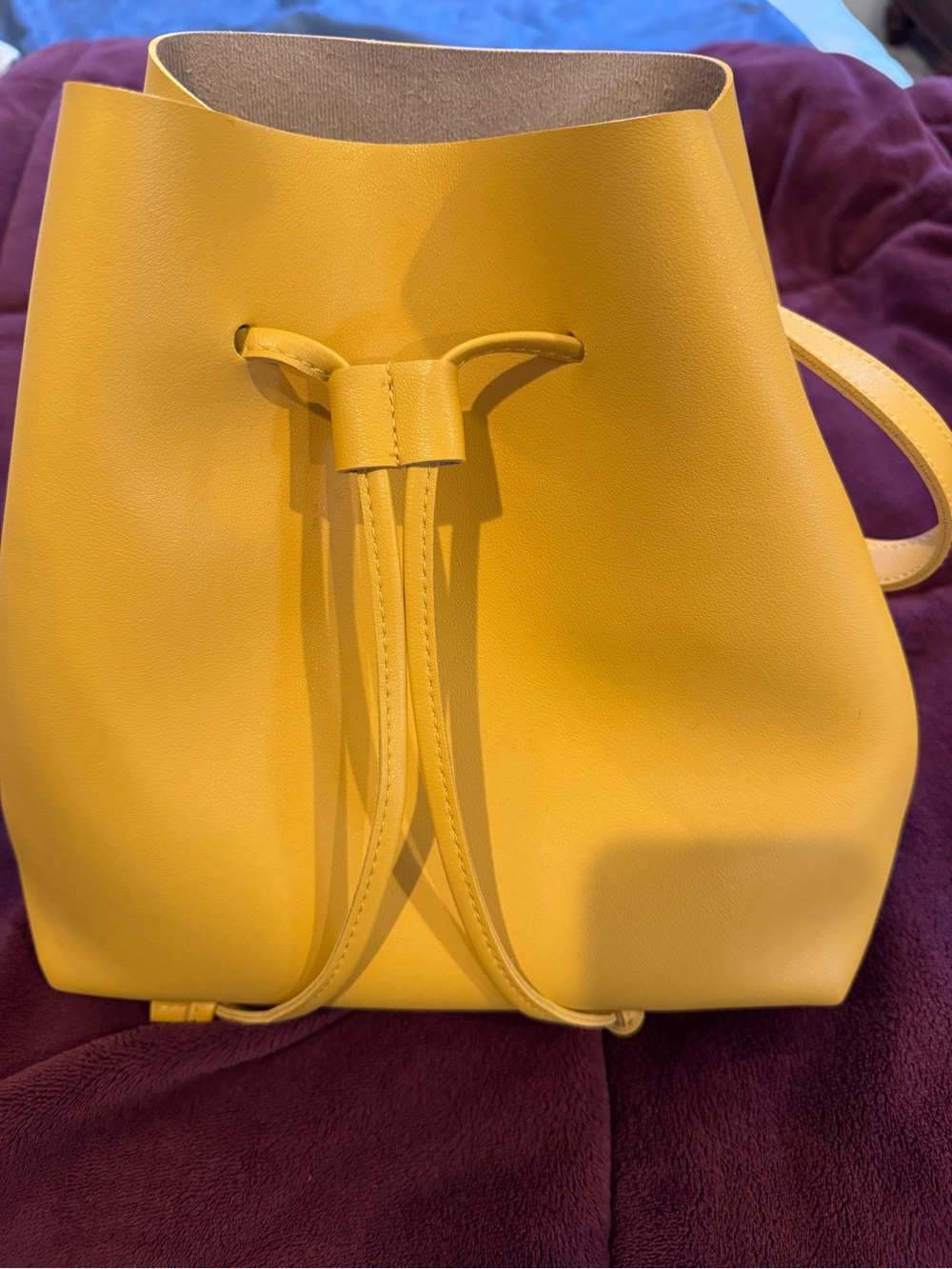 Honey Yellow Faux Leather Drawstring Bucket Bag - Women - Picture 7 of 9